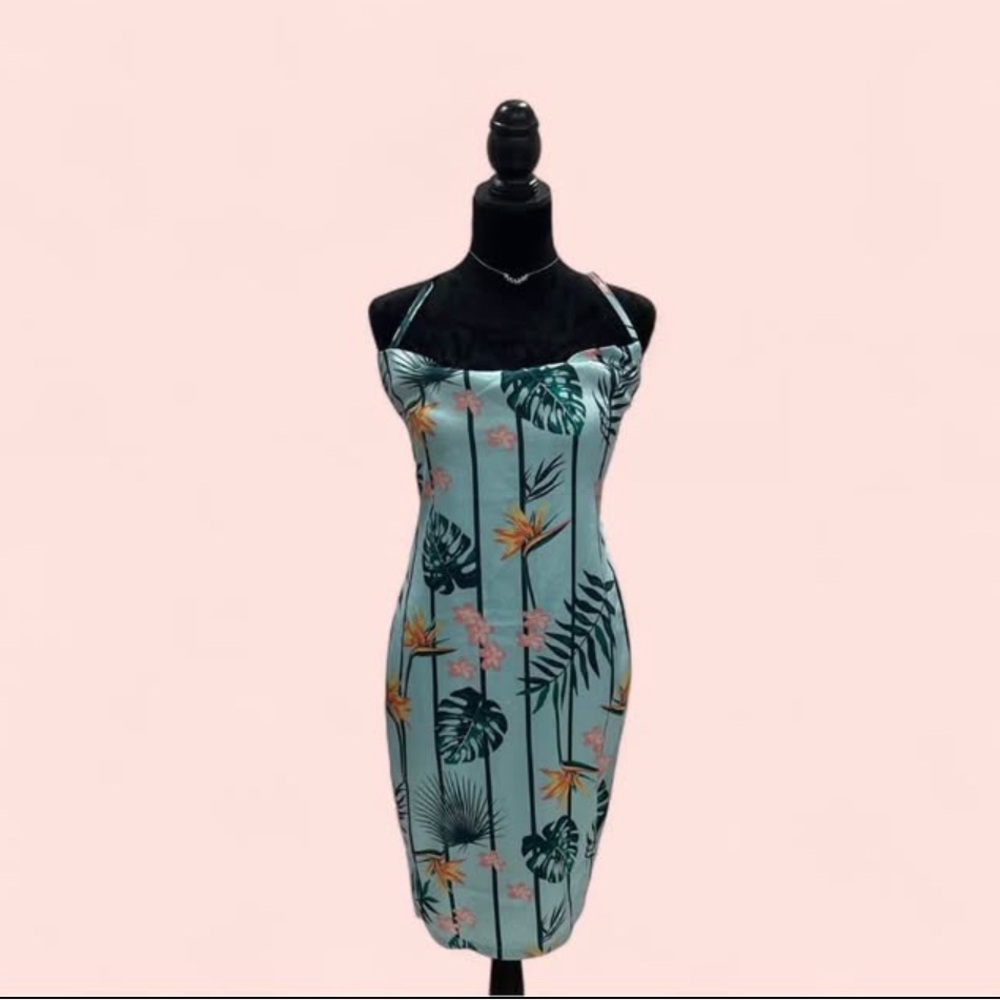 GUESS Summer Dress Large Tropical Print Green Dress